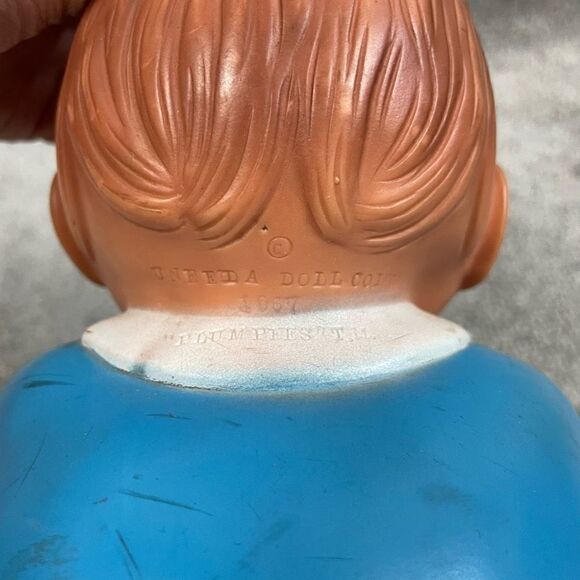 Vintage 1967 Uneeda Doll Co Plum Pees Rubber Blue Toy - Picture 7 of 7